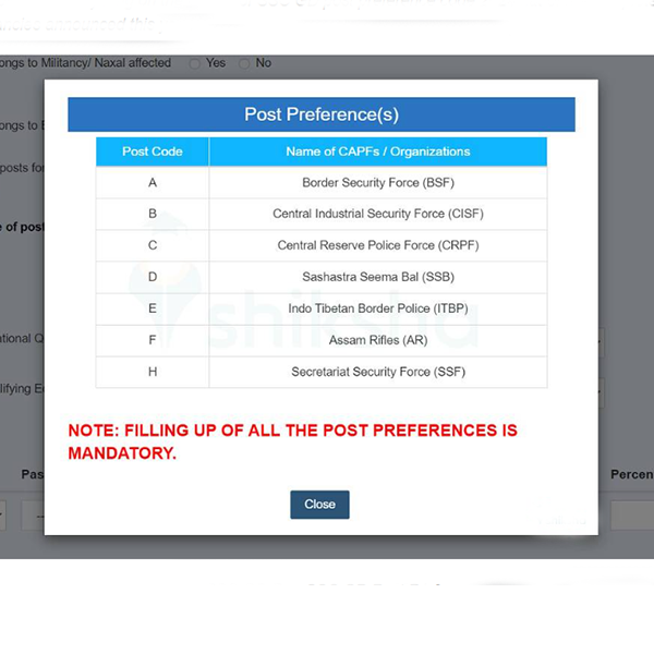 SSC GD Post Preference Code